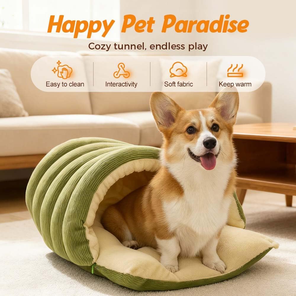 Warm Plush Covered Cat House with Removable Cushion, 2026 New Cat Dog Cave Bed, Winter Cave, Warmth Cozy Comfort Plush Pet Cave, Removable and Washable Winter Closed-Off Cat Bed (Light Green, Medium)