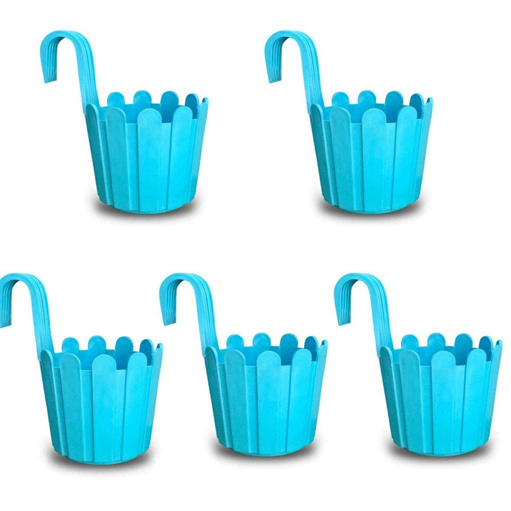 OSHIGREENS Plastic Hanging Planter for Indoor Or Outdoor Plants Hanging Flower Pot Balcony Railing Planter Hanging Fence Planter for Garden Balcony Pack of 5- Blue, Standard (B08PK77JQH) Amazon Price History, Amazon Price Tracker