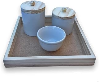 Kit Higiene Bebê Porcelana C/Tampa E Bandeja Madeira Pinus