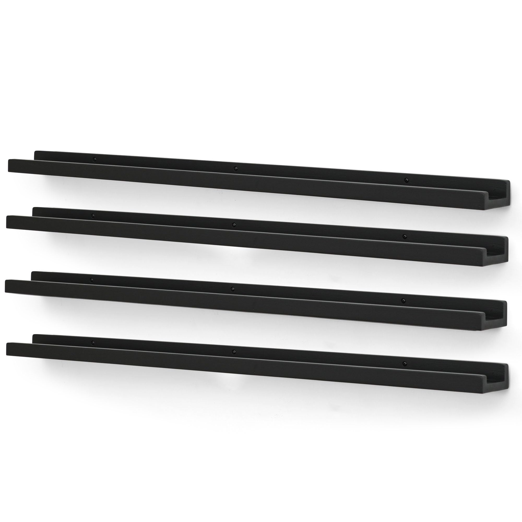 Picture Shelf 57",Narrow Long Floating Ledge for Wall Set of 4,Large Wood Rustic Photo Frames Vinyl Record Storage Display Nursery Kids Bookshelf Decor for Living Room Bedroom Kitchen,Black