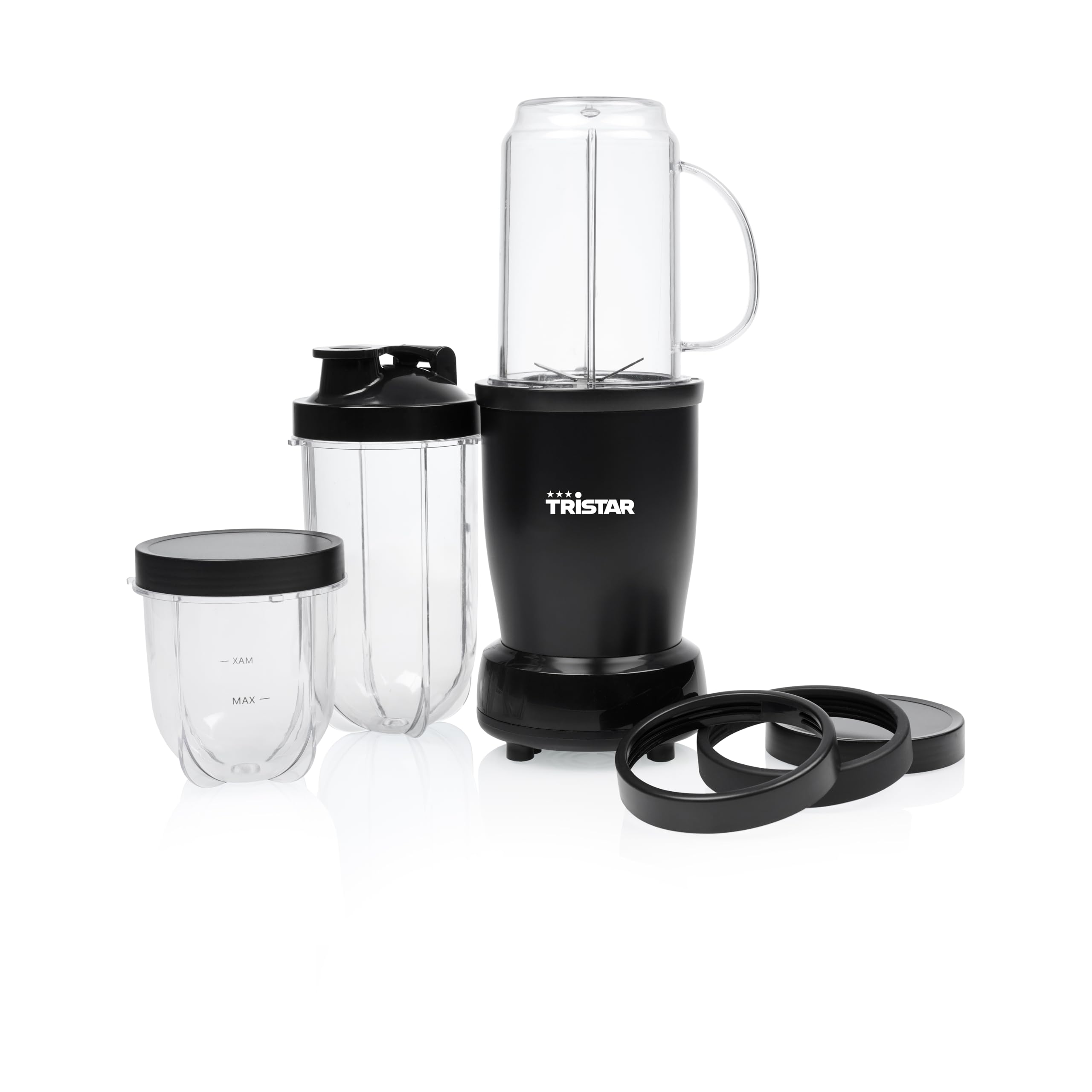 Tristar Frullatore per Smoothie, Motore da 350 W, Borraccia da 0,5 L per Asporto, 3 Bicchieri con Coperchi, Parti Lavabili in Lavastoviglie, BL-4486