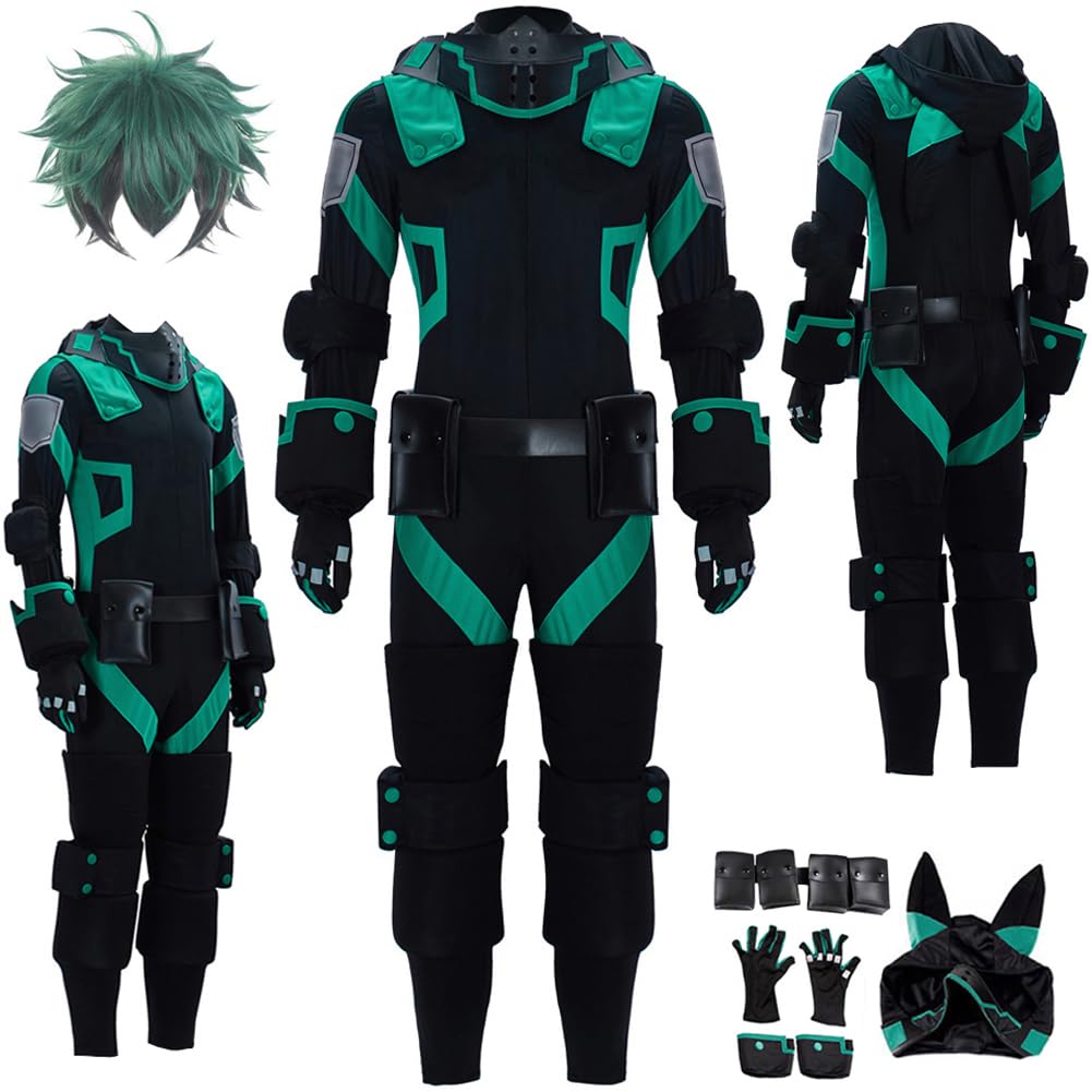 Men Costume Black Green Jumpsuit Adult Party Halloween Uniform Full Set