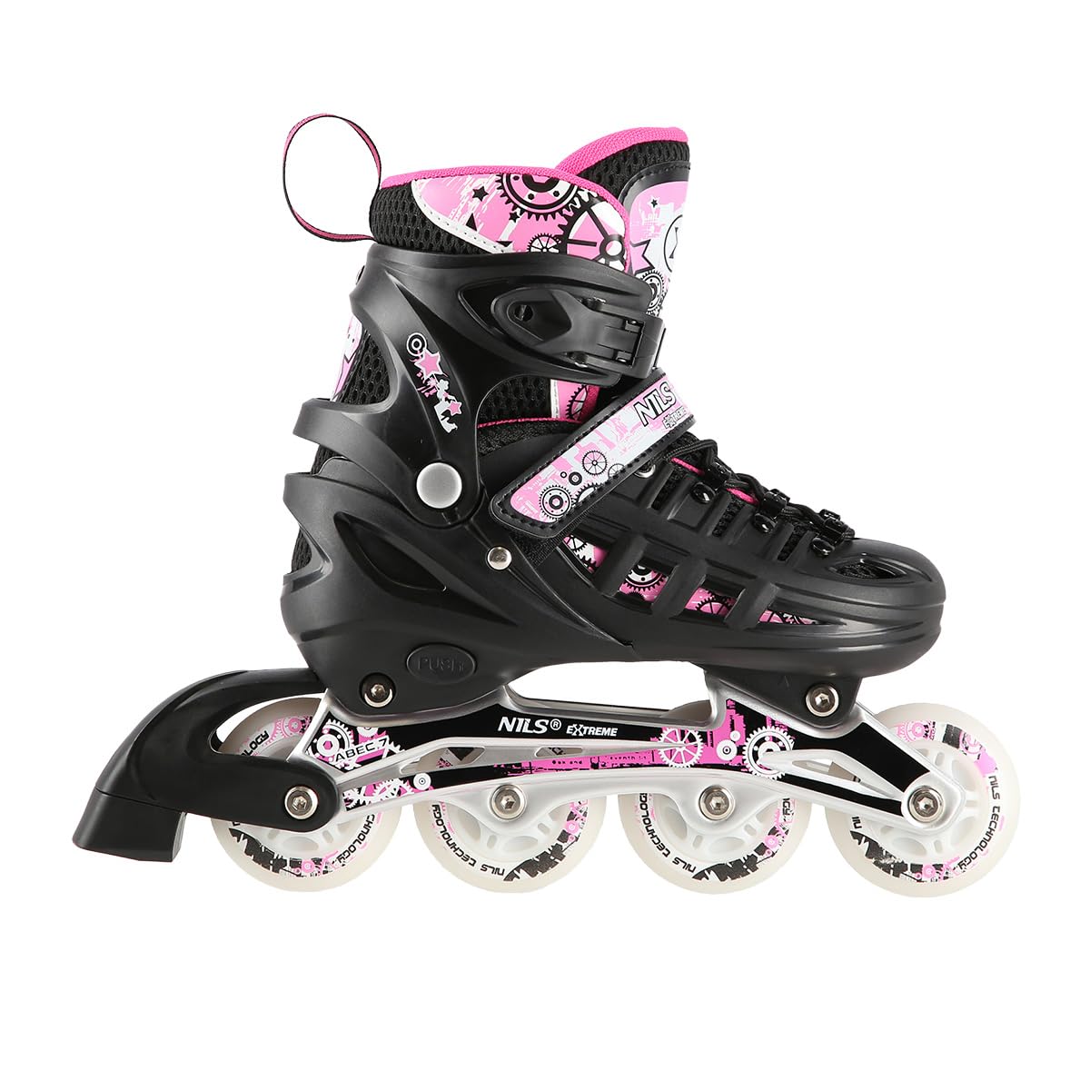 NILS Lot de Patins à roulettes 4 en 1 Triskates Twinkle White ABEC7 LED Light Wheels Taille 31-42 Réglable (Rose, M (35-38))