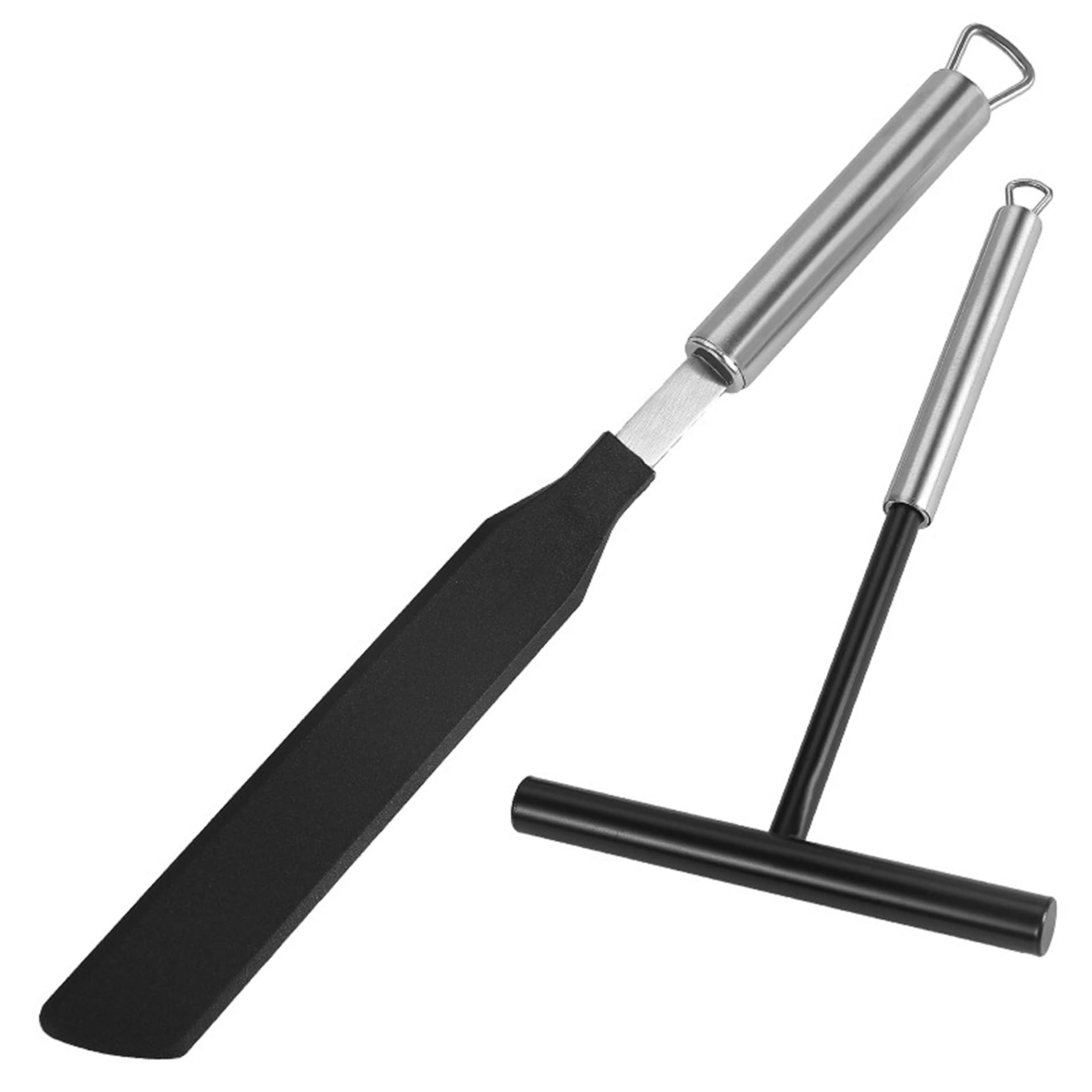 Takingup Crepe Spatula, Stainless Steel & Nylon T-Shaped Crepe Spreader and Spatula Set Spreader Tool, Practical Batter Maker Accessories for Kitchen Home Restaurant Pancake Bakery