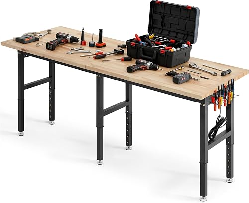 VEVOR 96 Inch Adjustable Workbench 5000lb Capacity Oak Wood Top with Power Outlets & USB Ports VEVOR 96 Inch Adjustable Workbench 5000lb Capacity Oak Wood Top with Power Outlets & USB Ports