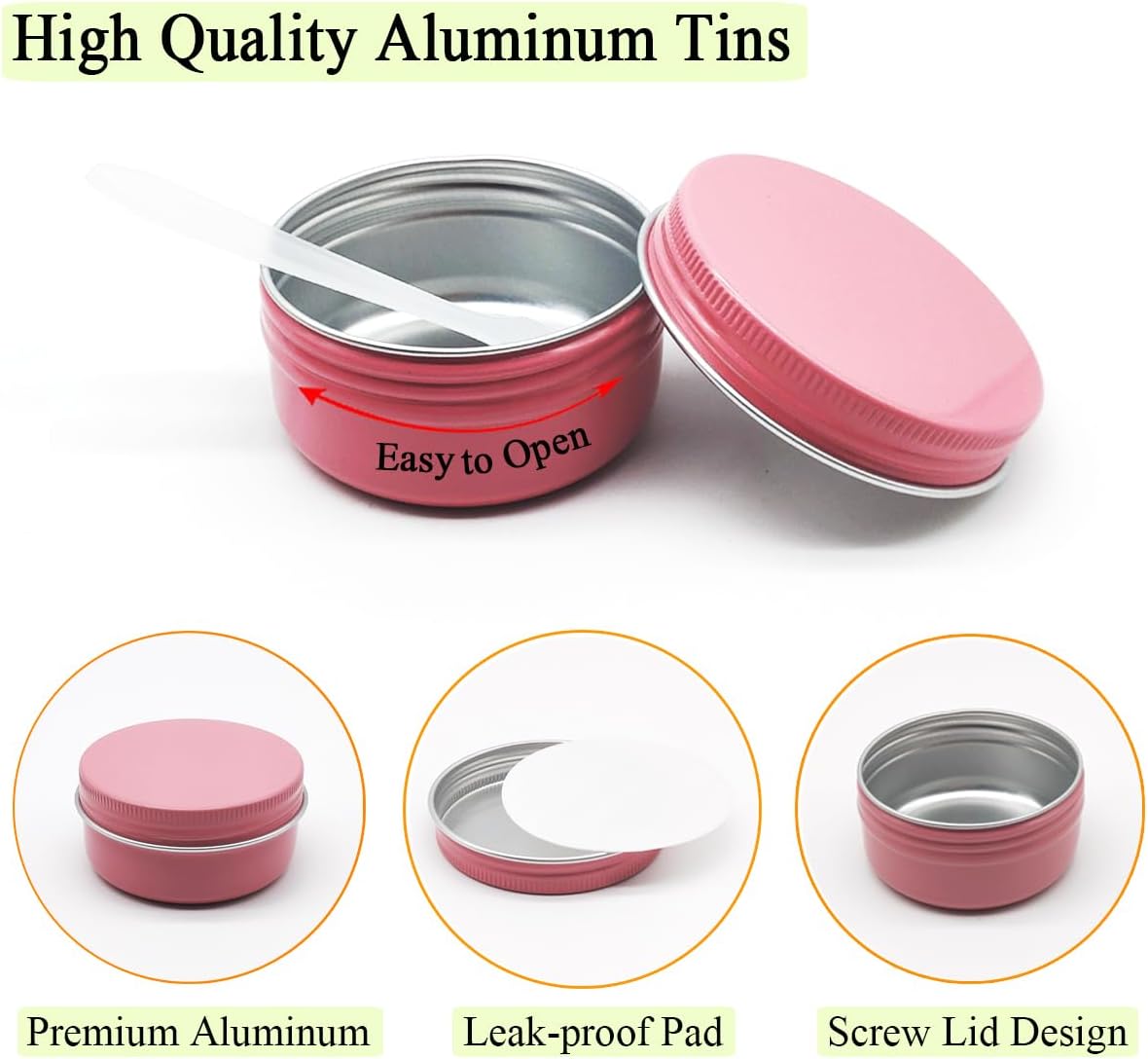10pack 80ml Aluminum Tin, 80 Gram Leak Proof Pink Makeup Container image 4