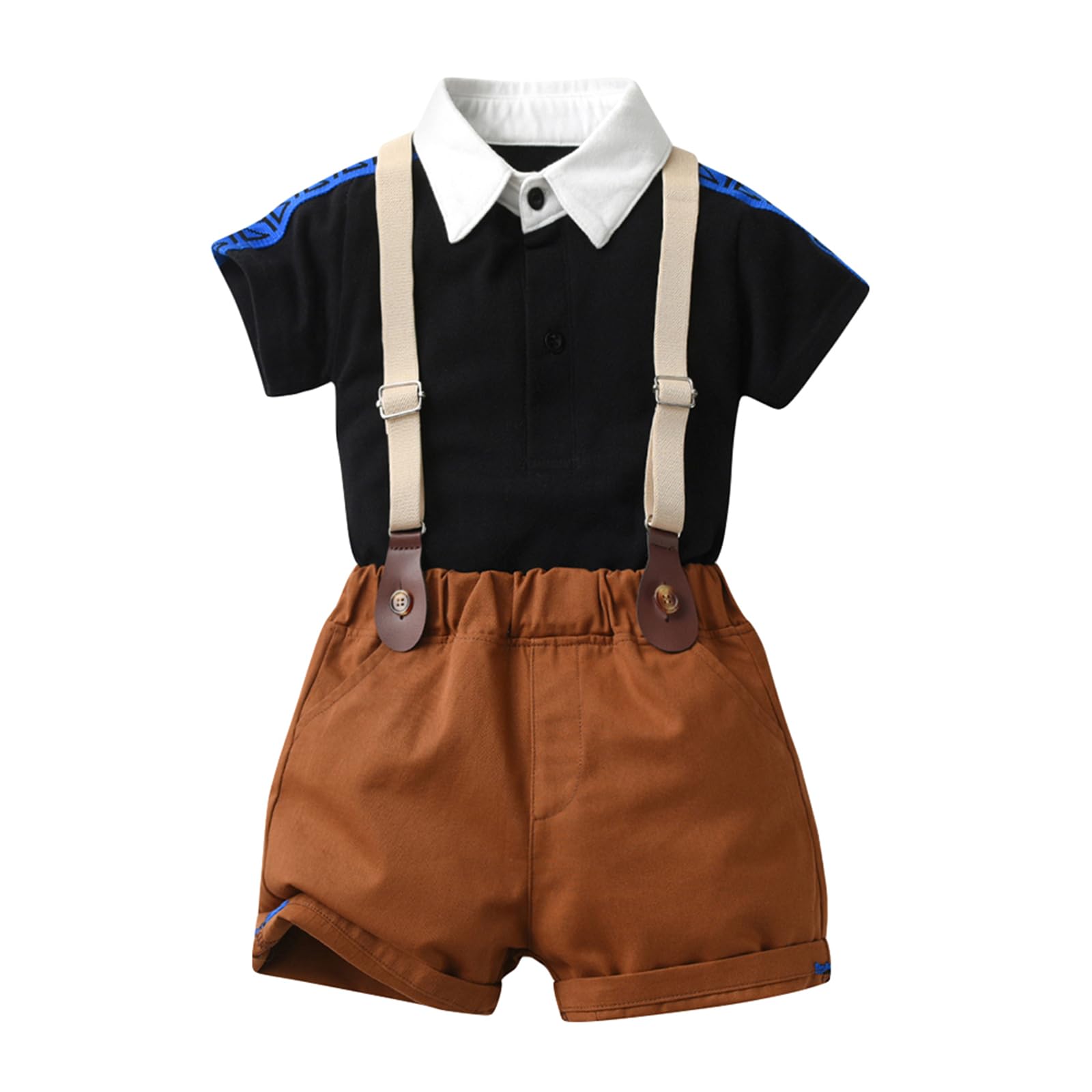One opening Baby Boy Clothes Boys Suits Gentleman Outfit Dress Shirt Romper T Shirt Tees Suspender Short Pants Summer Clothes (Polo-Black, 4-5 Years)