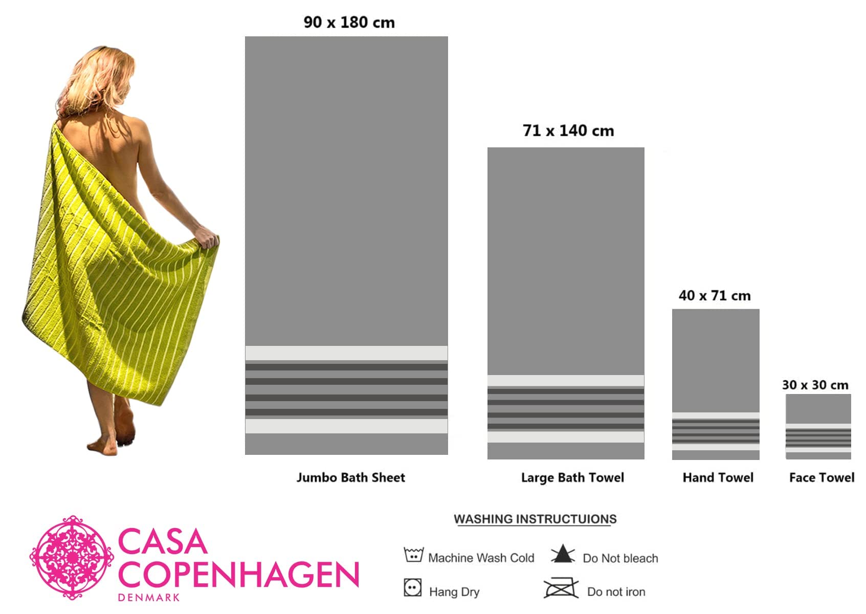 Casa Copenhagen He & She 6-teiliges Handtuchset, Mirage GRAU + Granit GRAU, 550 g/m²2 Badetücher, 2 Handtücher, 2 Waschlappen, Entworfen in Dänemark Aus ägyptischer Baumwolle für Bad, Küche & Dusche