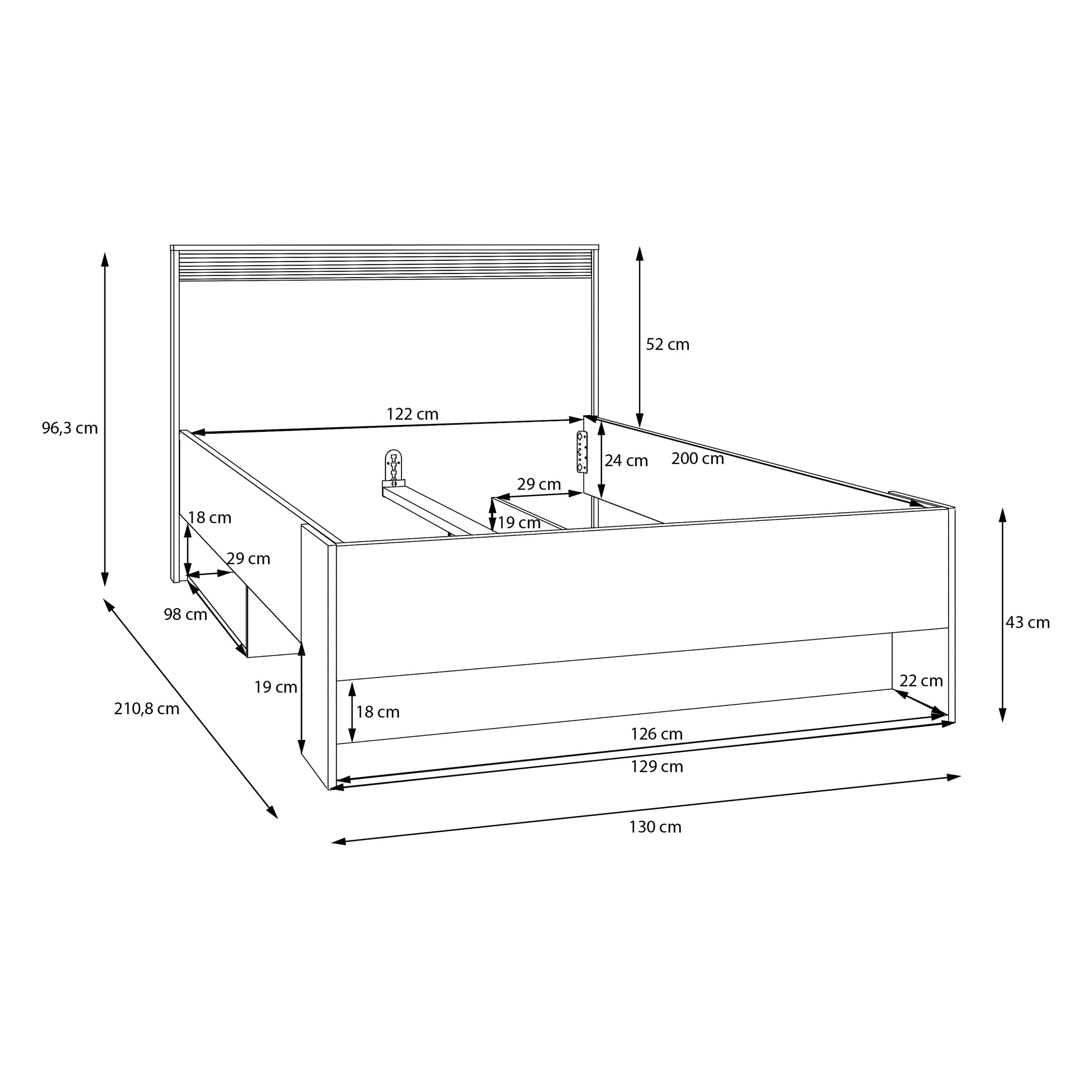 Forte WEXLIN Bettgestell, Liegefläche 120 x 200 cm, modernes Bett mit Schublade und Regal, Kinder- und Jugendzimmer,Kaschmir|Beige|Mauvella Eiche Holzdekor, 130 cm breit x 96,3 cm hoch x 210,8 cm tief