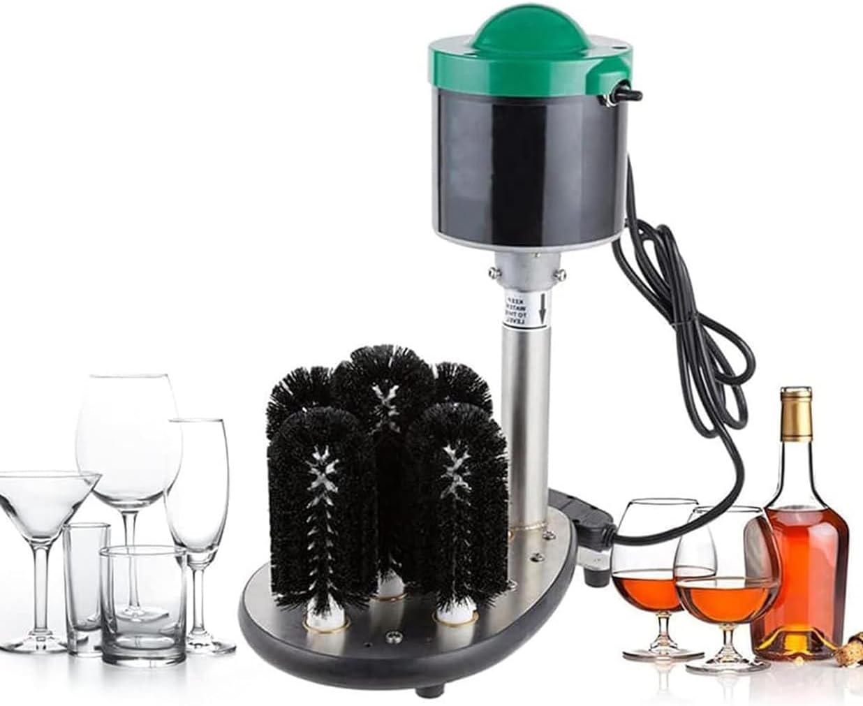 Electric Commercial Glass Washer, Wine Glass Cleaning Machine, 5 Cleaning Brush, Automatic Glass Rinser, Up to 600-800 Cups Per Hour, Perfect for Bars and Cafes