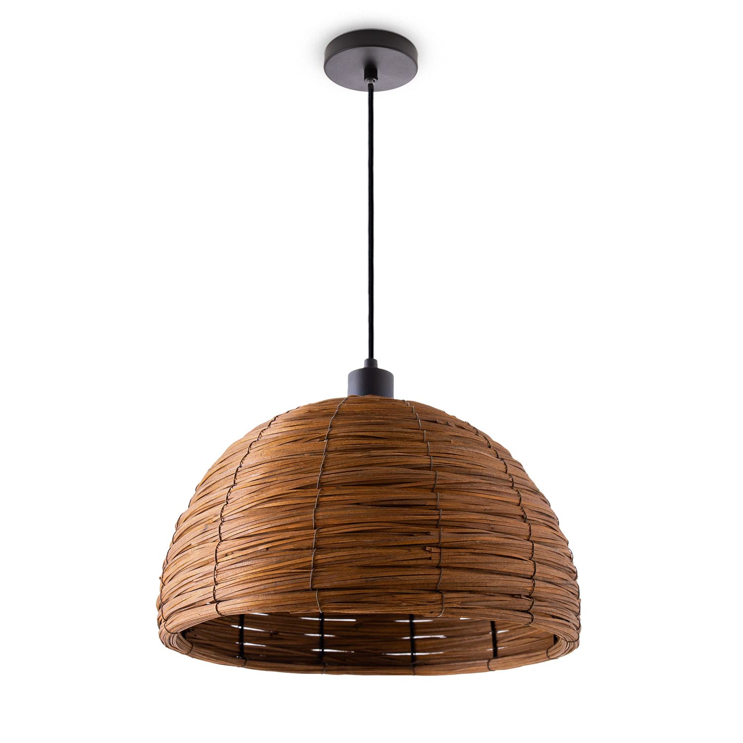 Paco Home Pendelleuchte Esstischlampe Esszimmer Pendellampe Korb Optik 1,5m Textilkabel E27 Rustikal Boho Hängelampe, Farbe:Braun (Ø36 cm), Leuchtenart/Farbe:Pendelleuchte - Schwarz