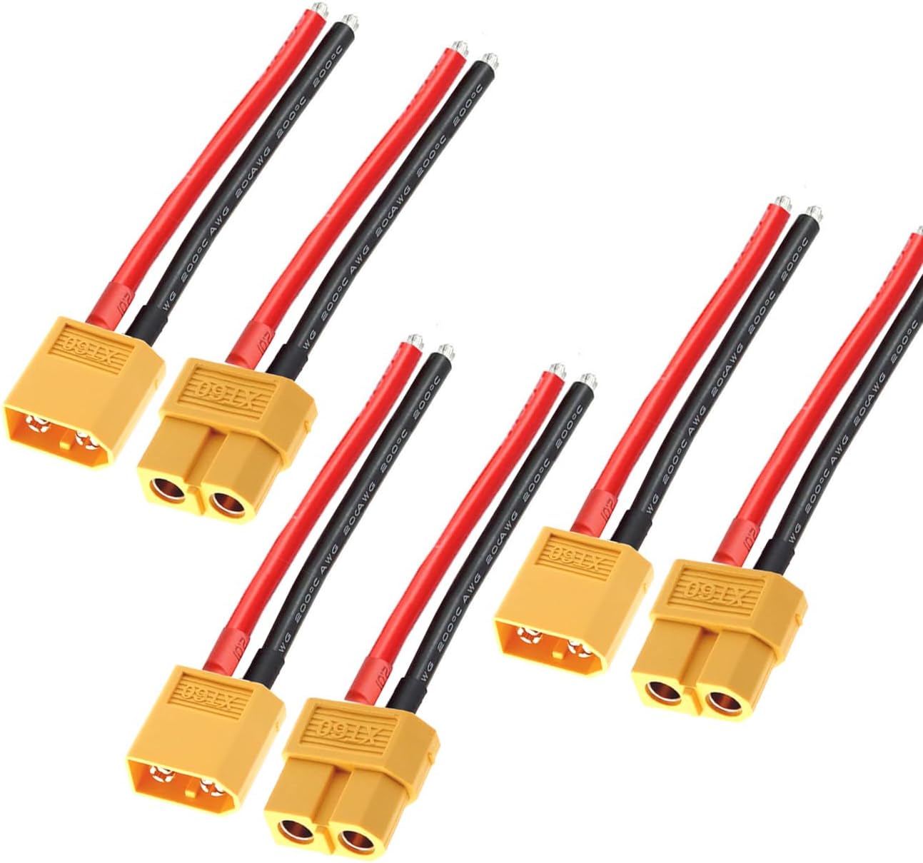 5 Pairs XT30 Pigtail,XT30 Male and Female Plug,XT30 Connector Adapter with 10cm 16AWG Silicone Wire for RC Lipo Battery FPV Racing Drone…