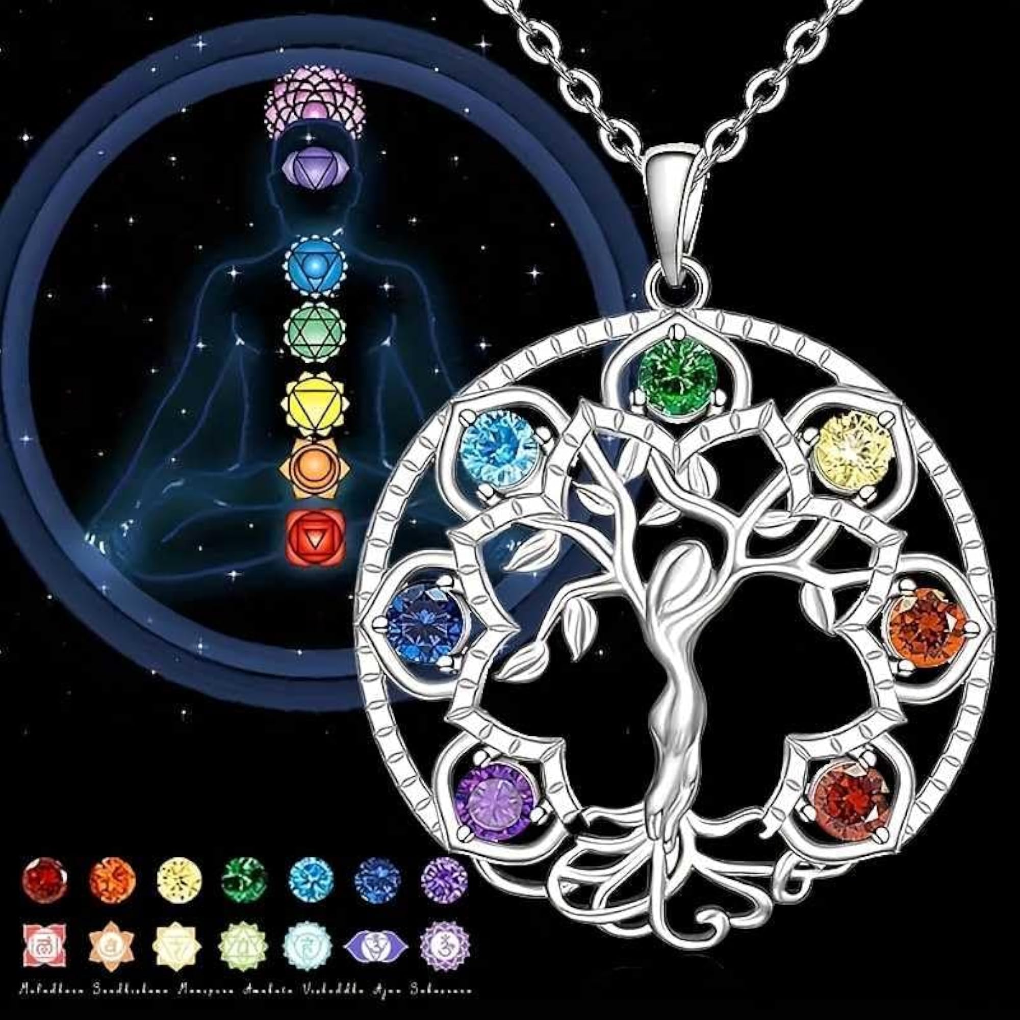 Tree of Life Chakra Energy Pendant Necklace with Chain
