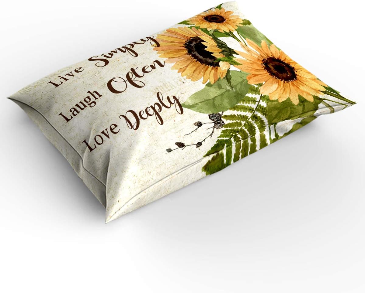 Uр Tо 40% оƒƒ 4 Pieces Duvet Cover Set (1 Duvet Cover+2 Pillow Shams+1 Bed Sheet) Sunflower Live Simple Laugh Often Love Deeply Bedding Set with Zipper Closure Full Size
