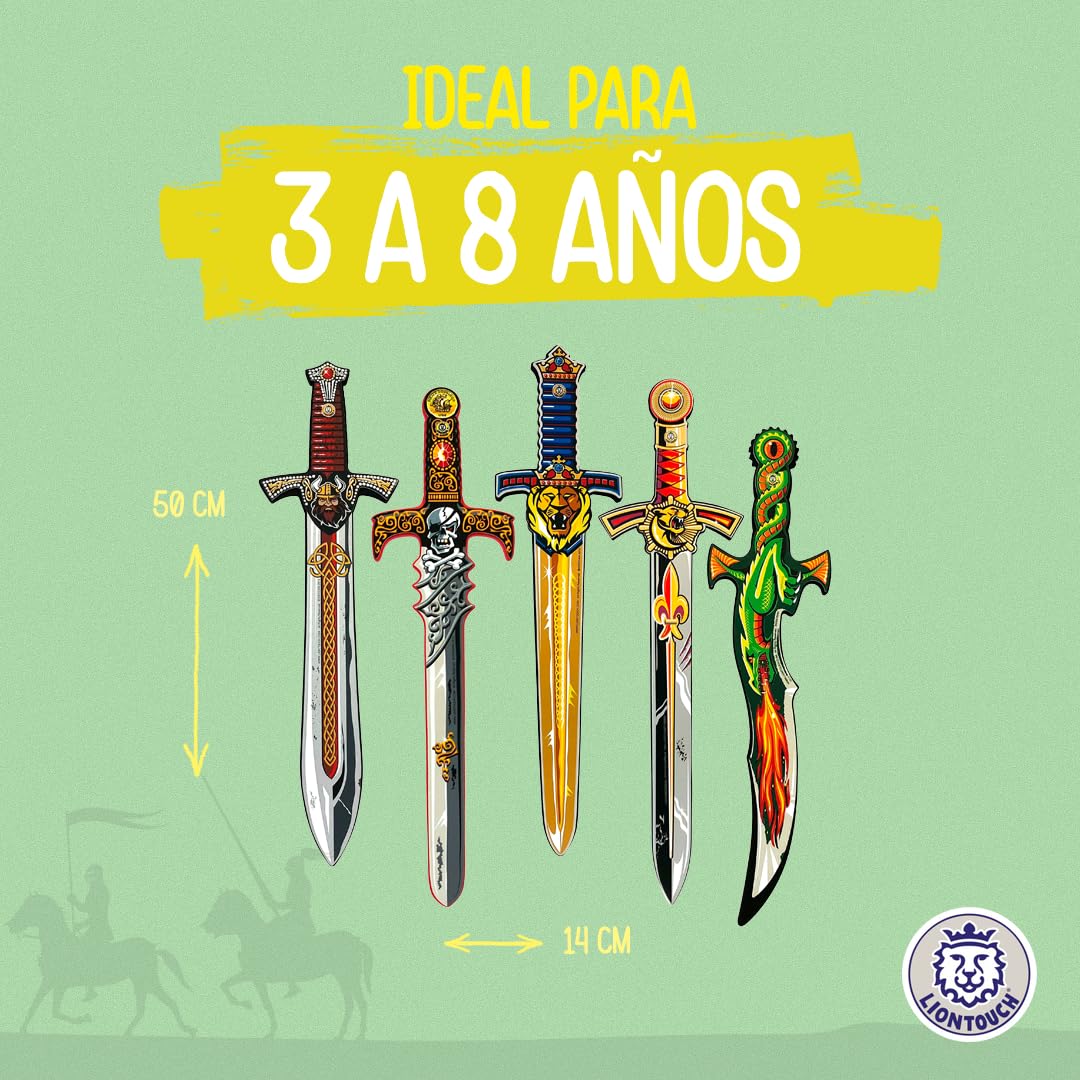 Liontouch - Set Espadas de Espuma, Paquete de 5 para Niños 3+ Años | Espadas de Lucha en cinco Estilos: Dragón, Rey León, Príncipe, Pirata y Vikingo | Accesorios Seguros y Duraderos para Niños y Niñas