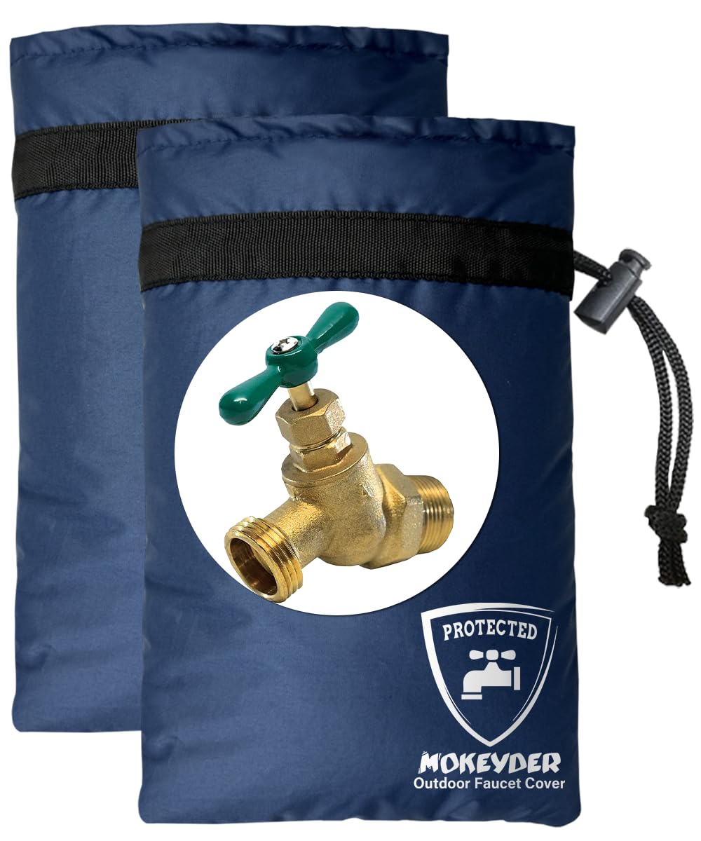 Enlarge Outdoor Faucet Cover for Winter Freeze Protection, 7” W x 10" H Hose Bib Covers Socks for Outside Wall Taps, Reusable Waterproof Insulated Spigot Cover, Blue, 2 Packs