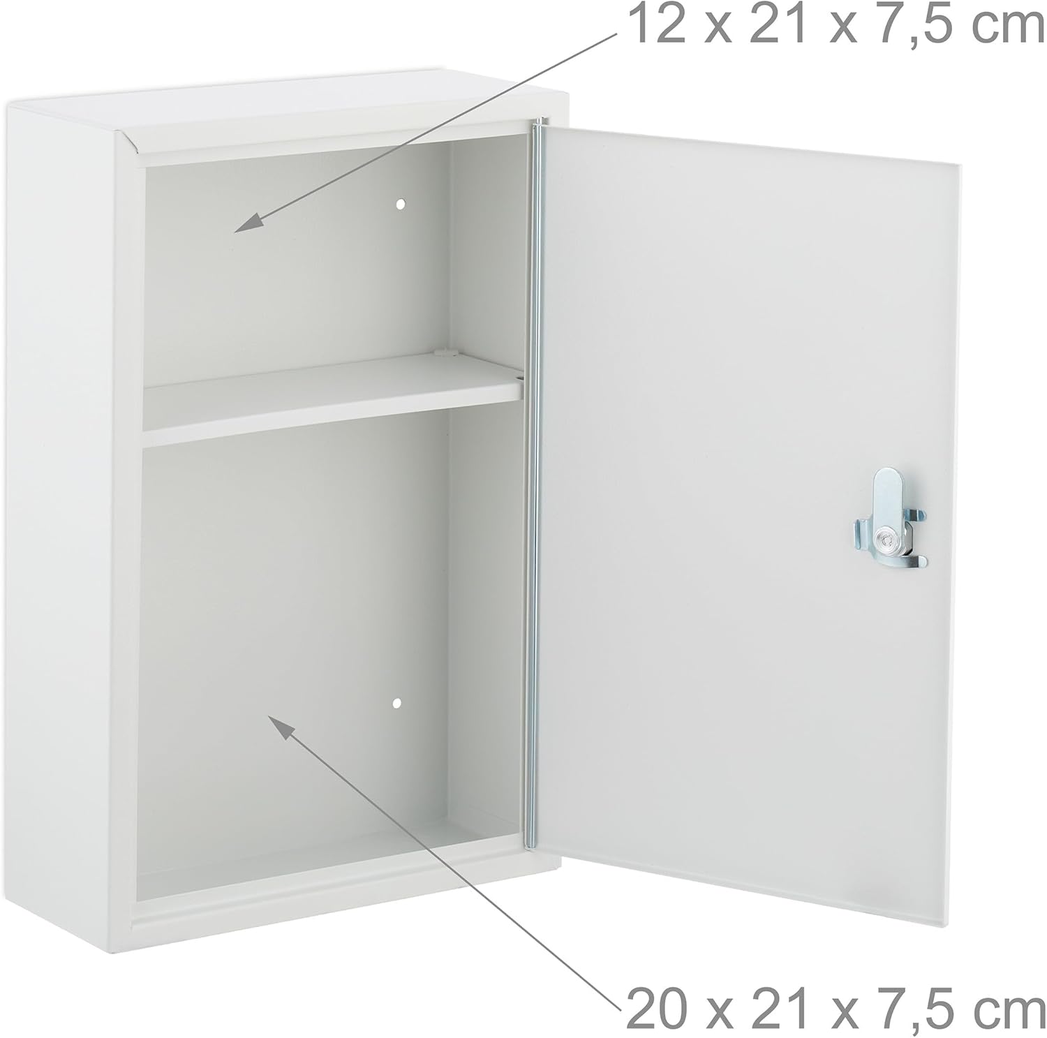 Relaxdays Medicine Cabinet, Lockable, 2 Compartments, 32 x 21.5 x 9.5 cm, Wall Mounted, First Aid, Metal, White/Green, Iron