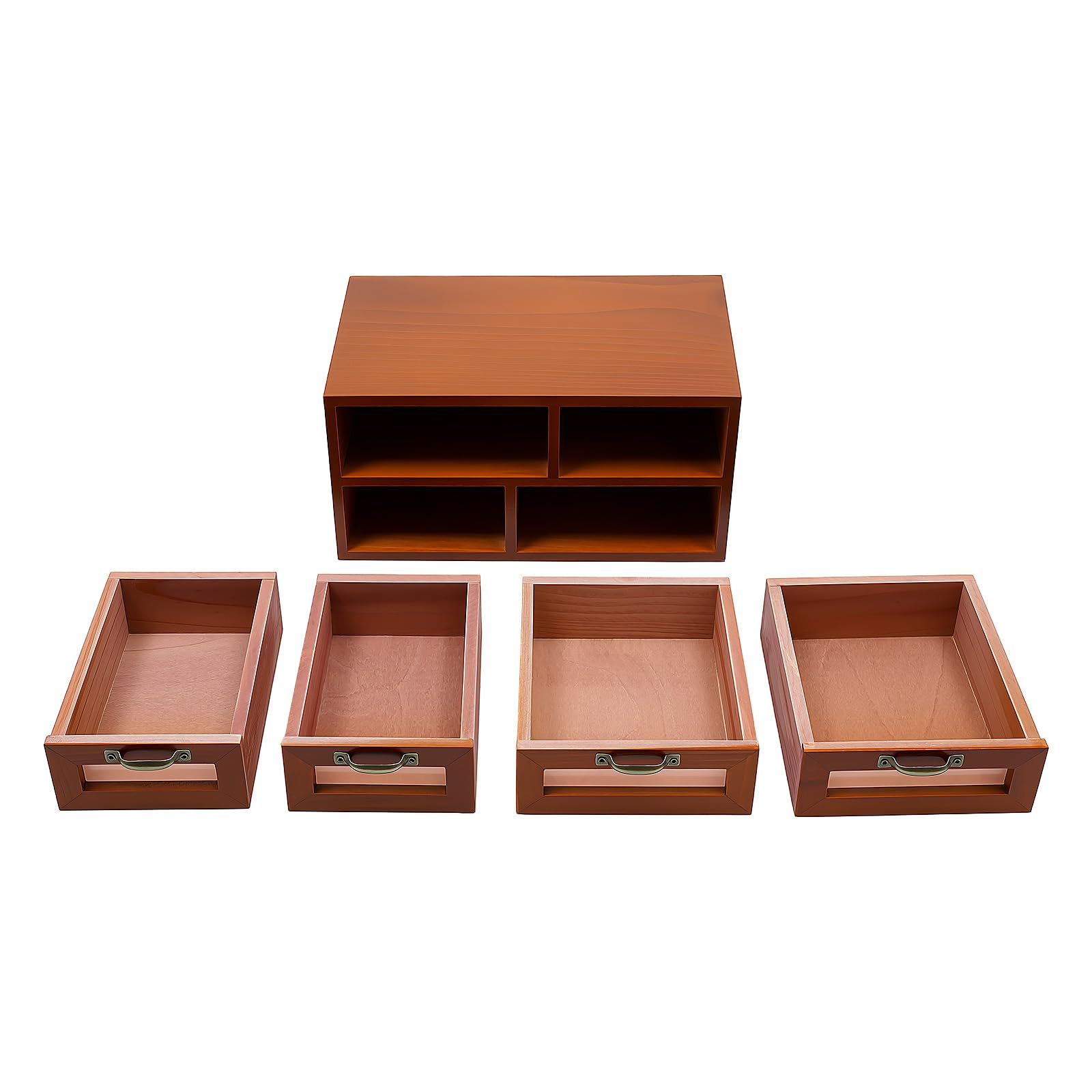 Drewniany organizer na biurko z 4 szufladami, retro, mini komoda