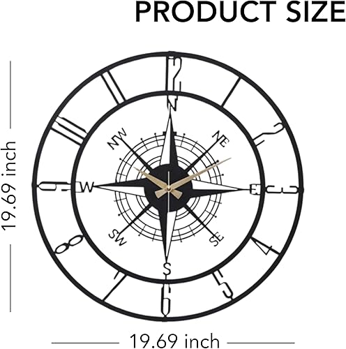 Miniatura 80 de Reloj de pared de metal de 20 pulgadas, redondo, silencioso, moderno, analógico, grande, funciona con pilas, reloj de pared para sala de estar, Negro