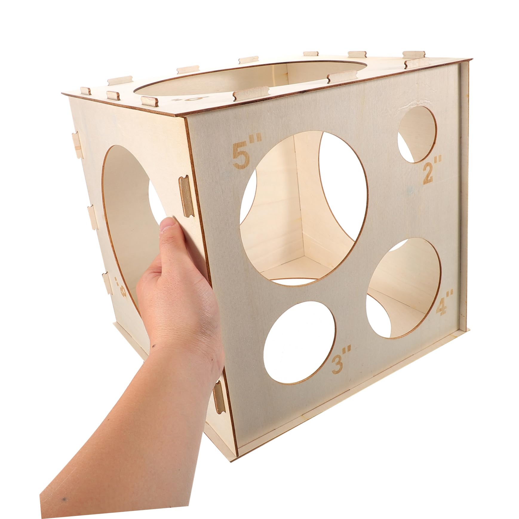 Abaodam Scatola di Misurazione per Palloncini in Legno Pieghevole a Forma di Cubo 9 Fori, Strumento Portatile ad Alta Precisione per Decorazioni di Palloncini e Eventi