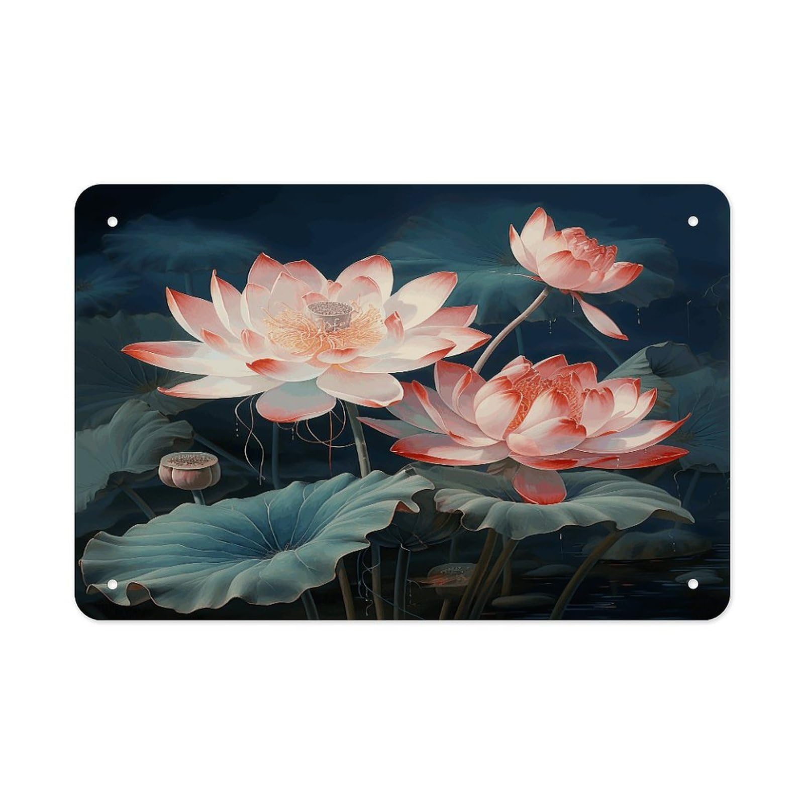 Fodpand Style Dragonfly And Lotus Wall Art Metal Signs Tin Sign