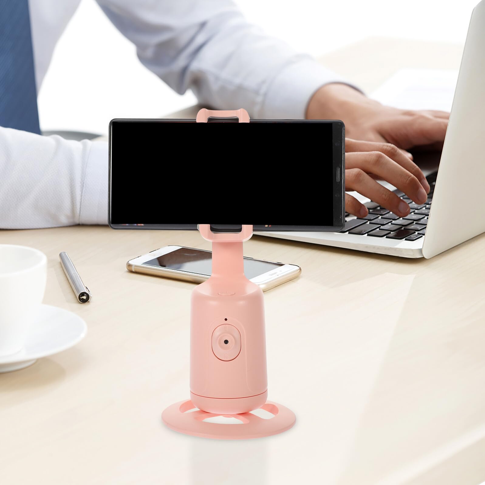 Soporte Inteligente para Teléfono Móvil Seguimiento Facial 360° Rosa Soporte de Estantería Frontal para y Transmisiones Directo Dispositivo Multifuncional para Escritorio