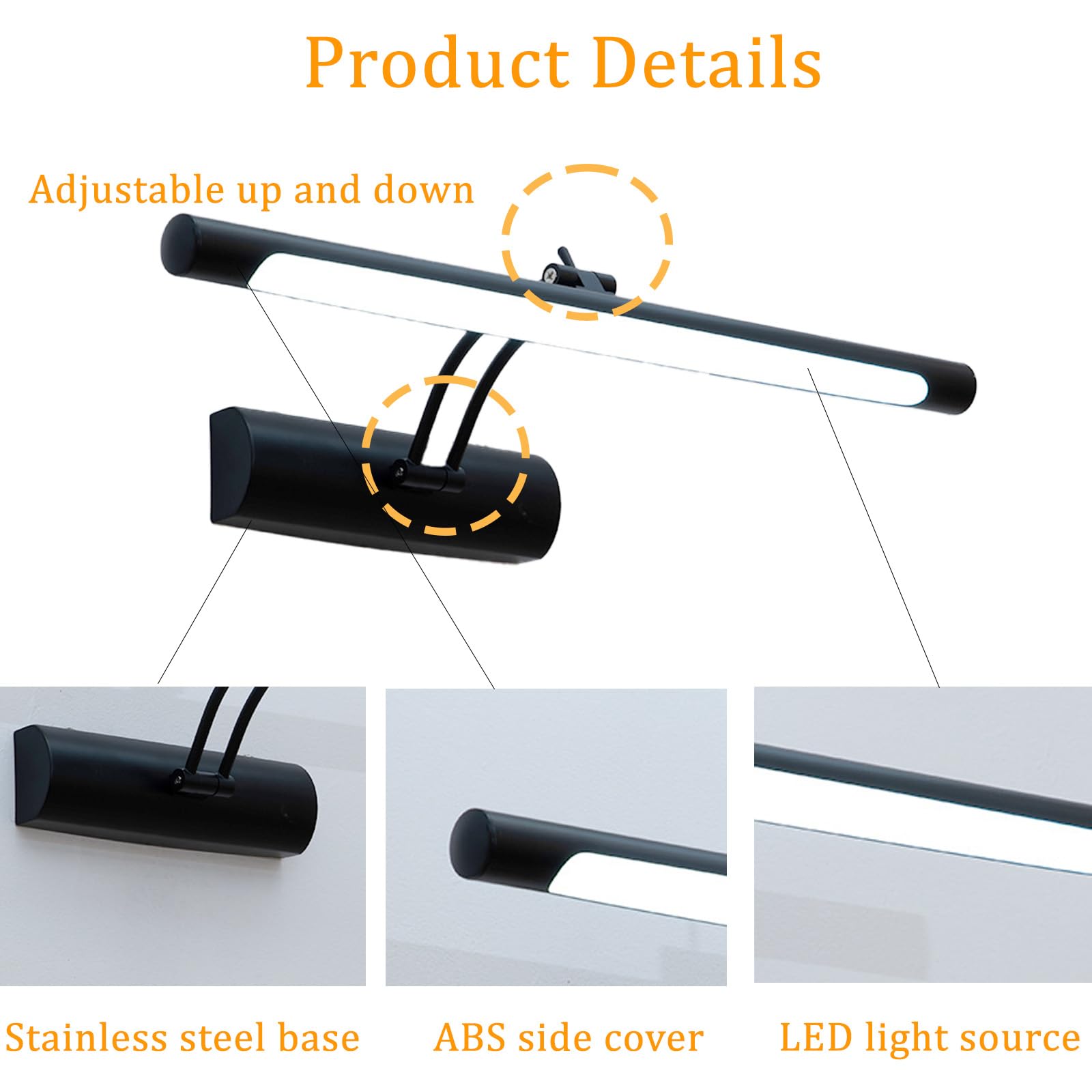 LED Spiegellampe Bad Wandleuchten Dimmbar Wasserdicht IP44 Wandleuchte Spiegellampe Einstellbar Innen Badleuchte 3000K-6500K Wandbeleuchtung für Badschrank Keller Küche (Gold,45cm)