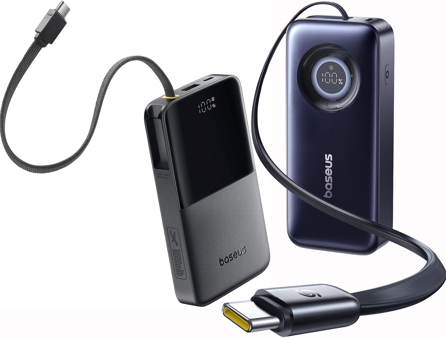 Baseus 22.5W 10000mAh Power Bank with Braided USB C Cable, Bundle Enercore Power Bank, 20000mAh Fast Charging Portable Charger Built-in 67W Retractable USB-C Cable