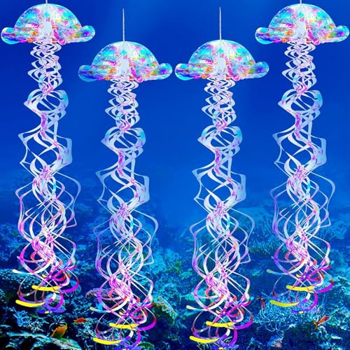 Nezyo Jellyfish Decor 4 Pcs Glitter Iridescent Hanging Jellyfish ...