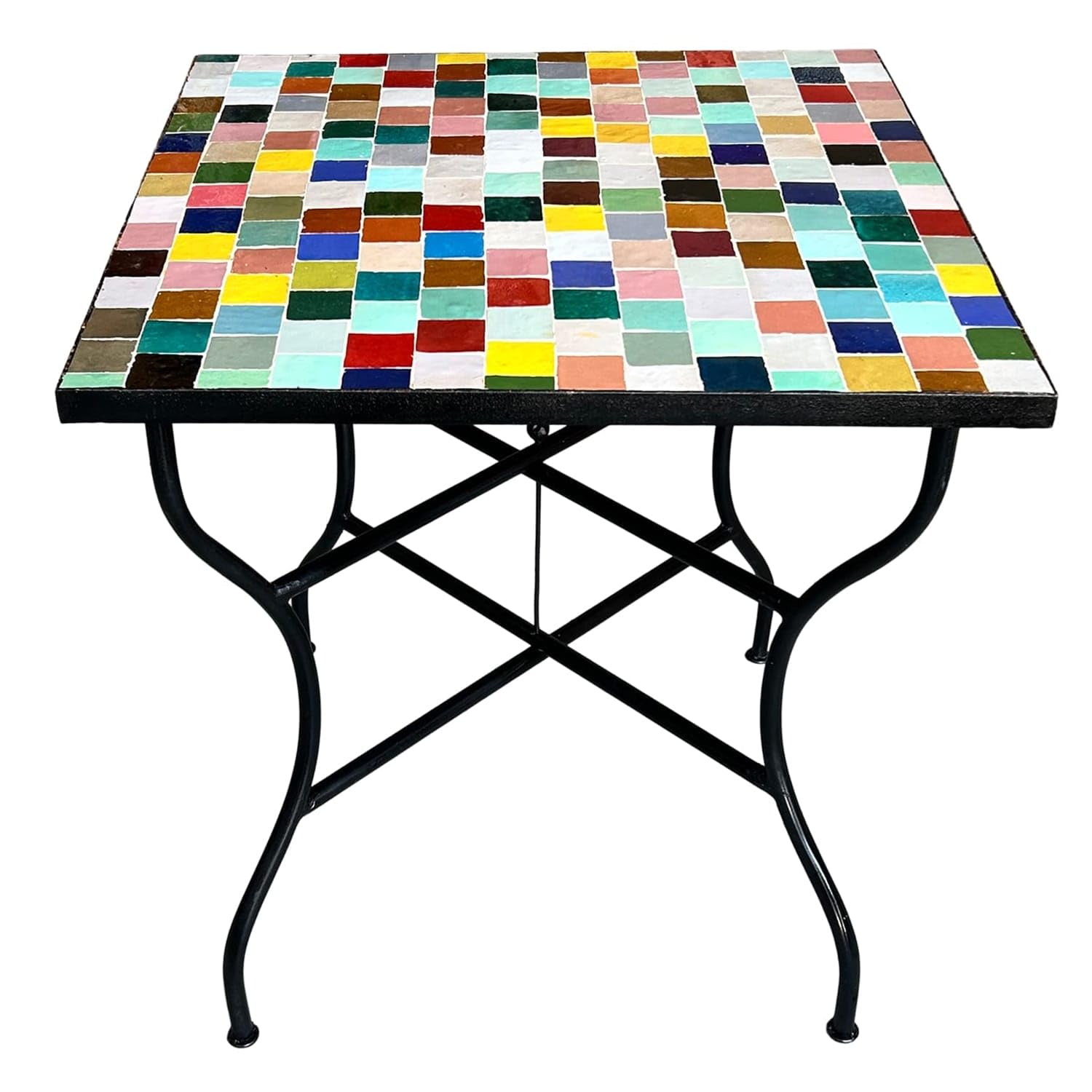 Generico Tavolo in Ferro Battuto con Mosaico Multicolore in Pietra Naturale + 4 Sedie-Fatto a Mano-Arredo Interno ed Esterno-2306261202