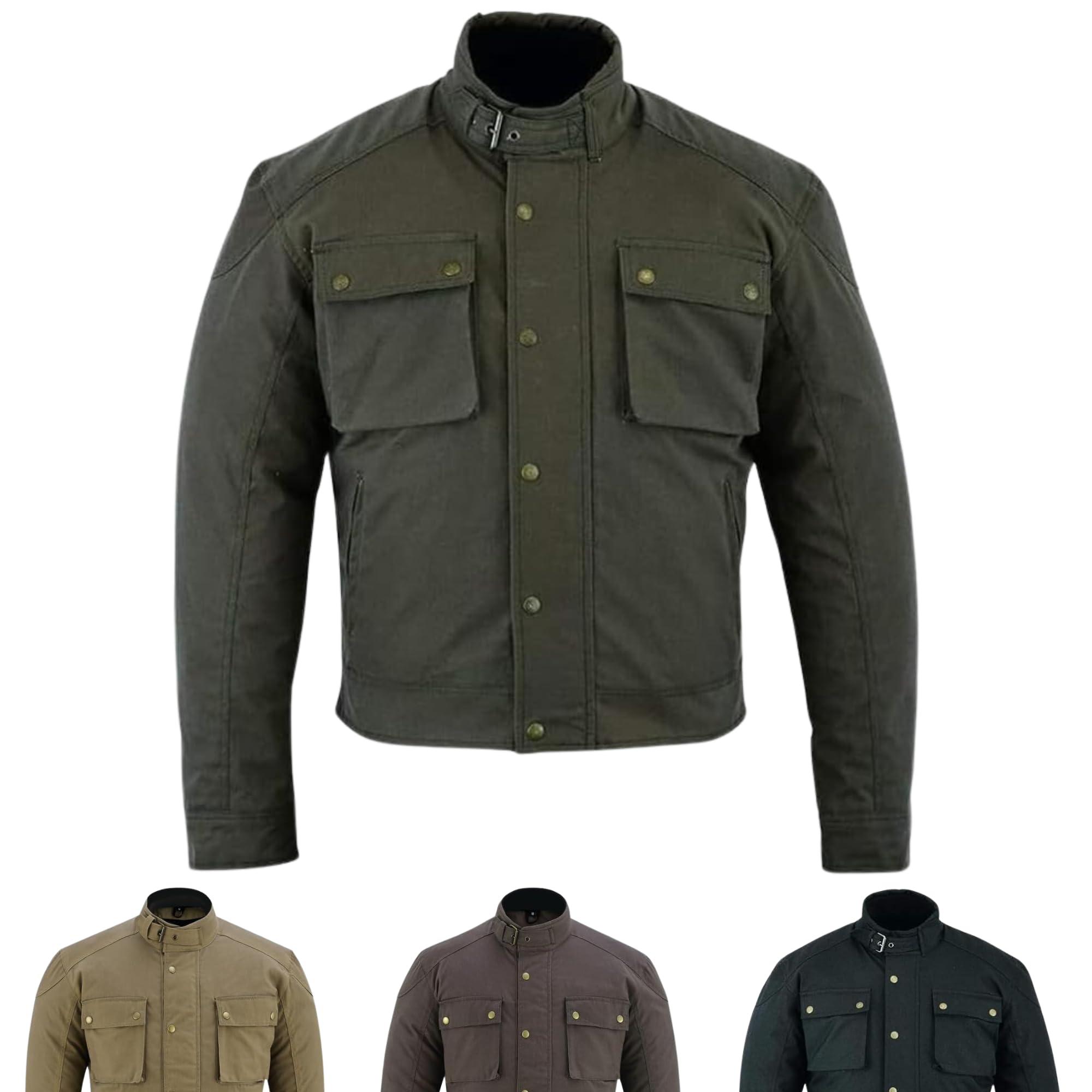 Warrior Gears Men's Military Green Waxed Cotton Motorbike Jackets For Short Body Waterproof Jacket, Ce Armoured Motorcycle Jackets For Waxed Jackets Waterproof, Racer Jacket, - L