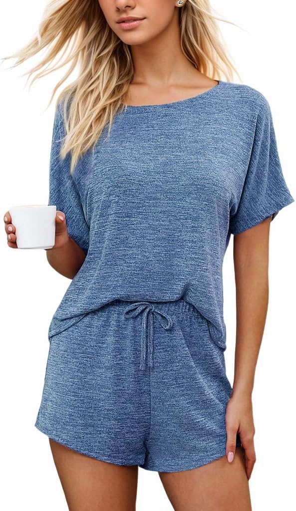 CUPSHE Short Sleeve Pajama Sets for Women Casual Crew Neck 2 Piece Lounge Sets