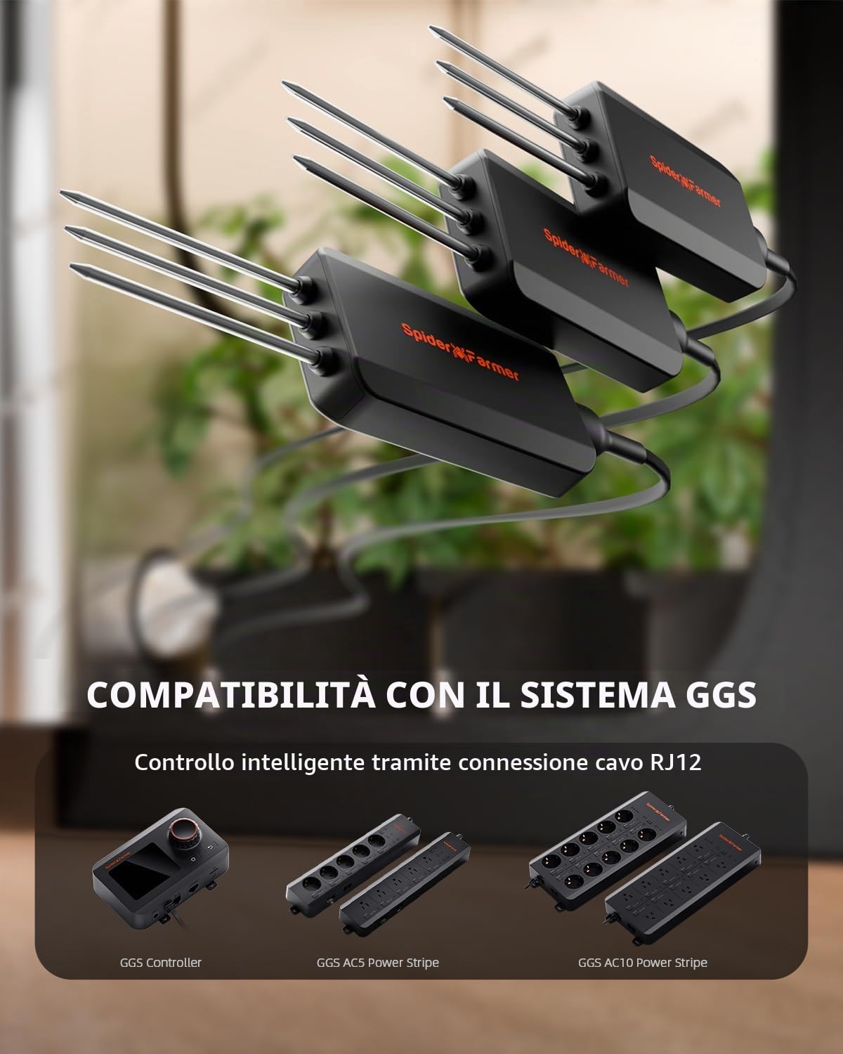 Spider Farmer GGS 3 in 1 Sensore per terreno Pro 3 pezzi, misuratore di umidità e temperatura EC con supporto RJ12 Controllo APP intelligente per giardino, tenda da coltivazione, stanza