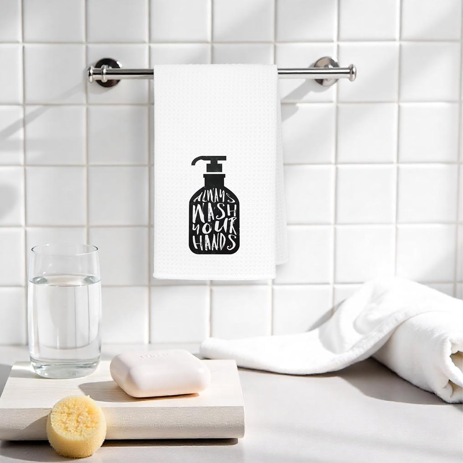 Funny Hand Towels for Bathroom, Funny Quote Wash Your Hand Bathroom Decor, Guest Towel Hanging Kitchen Dish Towel, 16x24 Inch - Image 2