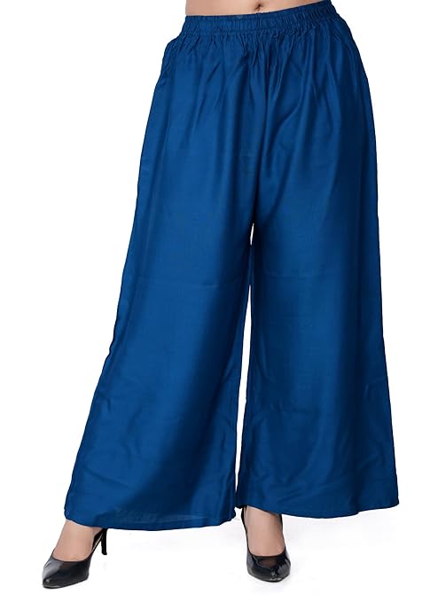 ARFHA Women Reyon Solid Straight Mor Pankh (Blue) Palazo