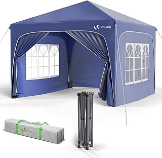 VOUNOT® 3m x 3m Pop Up Waterproof Gazebo with Sides & 4 Weight Bags & Carry Bag, Marquee Garden Party Tent Outdoor, Blue