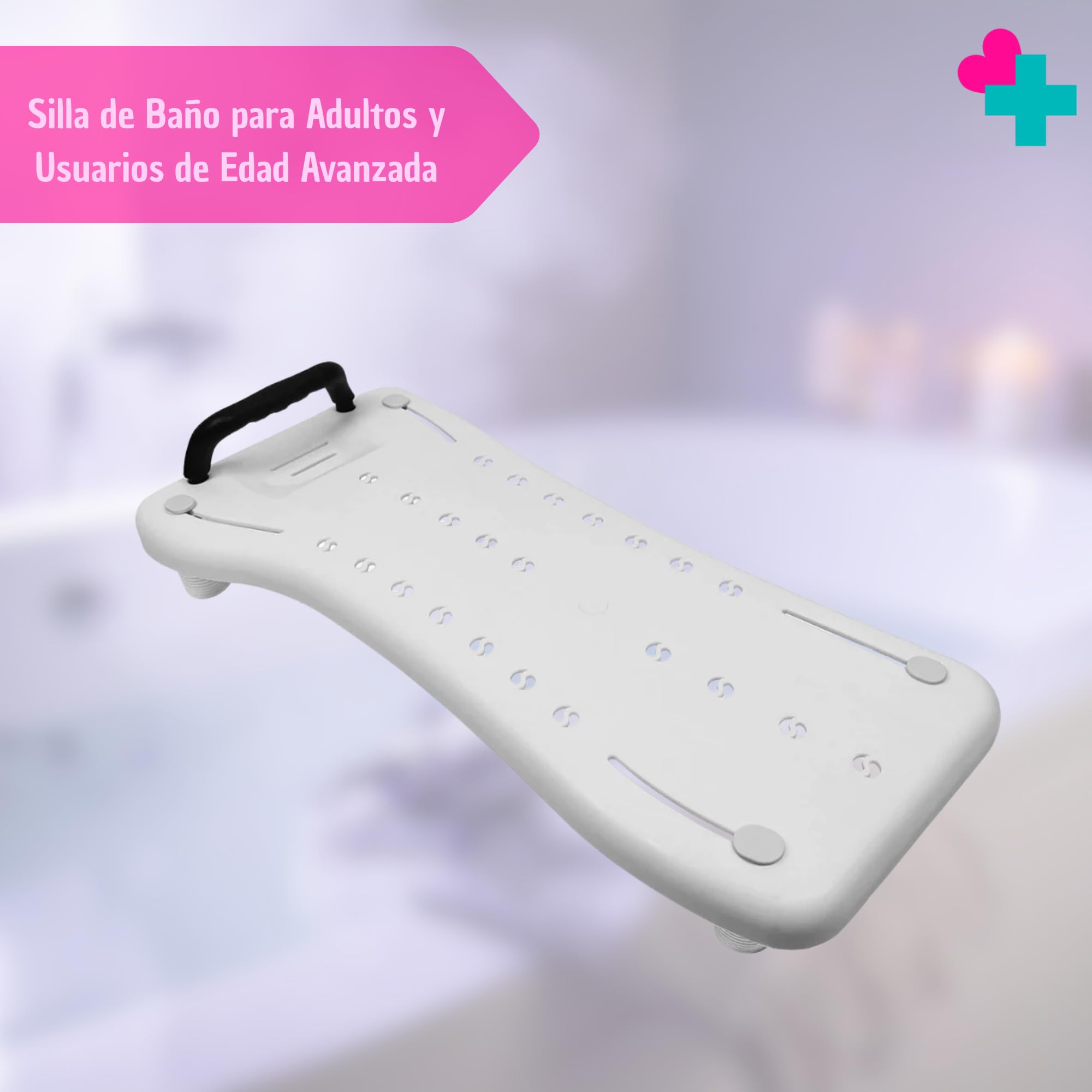 Asiento para Bañera Adultos Antideslizante con Asa | Tabla de Baño Ergonómica | Silla Baño Personas Mayores y Movilidad Reducida | Soporta 110 kg | Fácil Instalación