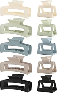 10 Pack Hair Clips, Large Hair Claw Clips for Thick Thin Hair, Neutral Matte Claw Clips for Women, Strong Hold Rectangle Hair Clips, Cute Square Claw Clips for Curly Hair, Non-slip Jumbo Jaw Clips, Durable Hair Accessories for Gift, Light Color