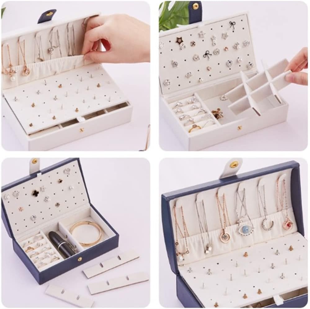 Arched Portable PU Fresh&Simple Jewelry Box Double-layers Small Earring Multifunction Leather Jewelry Packaging Box(C)