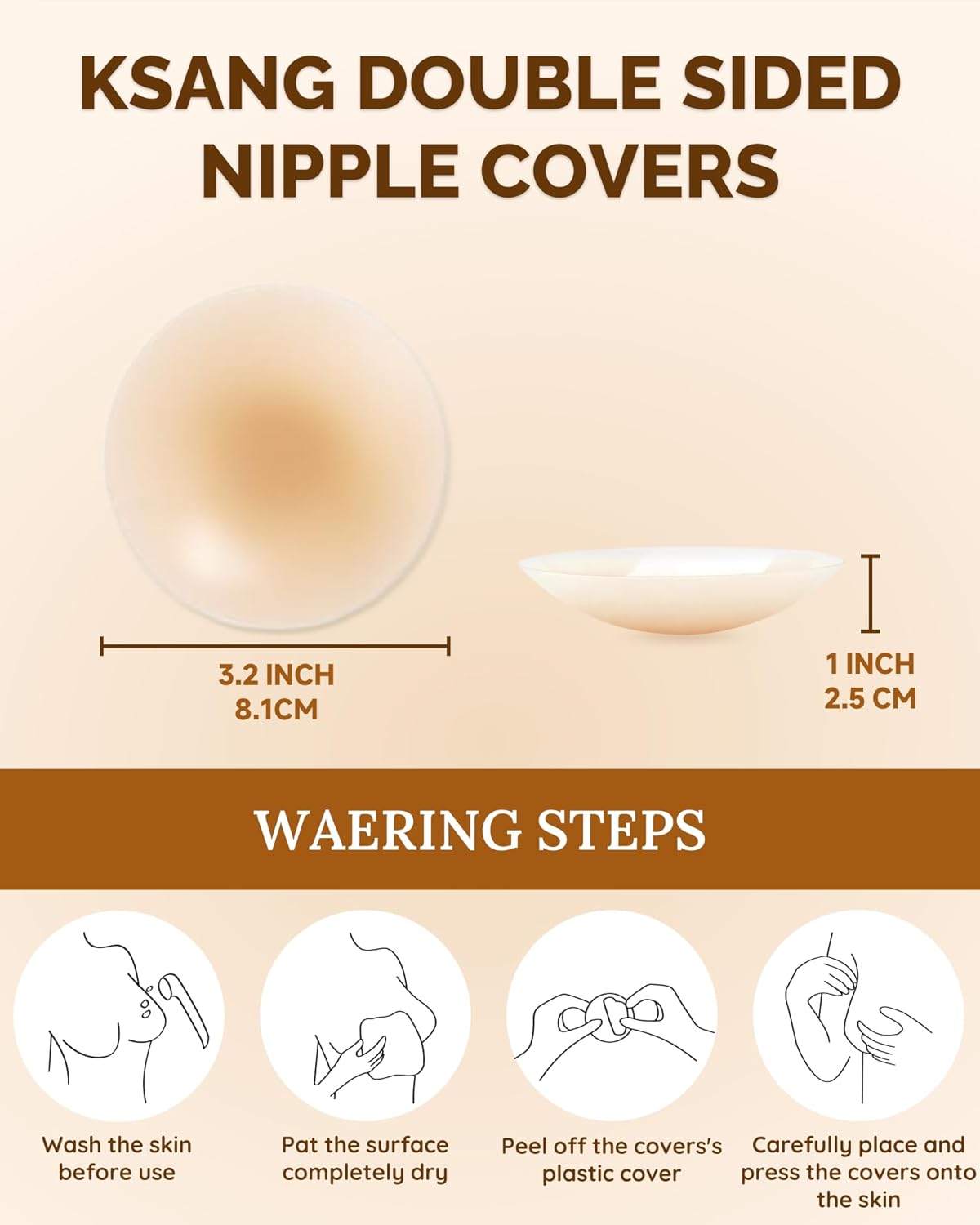 Double Sided Sticky Pasties Nipple Covers - 3 Pairs Silicone Reusable Adhesive Breast Petals for Women Beige - Image 6