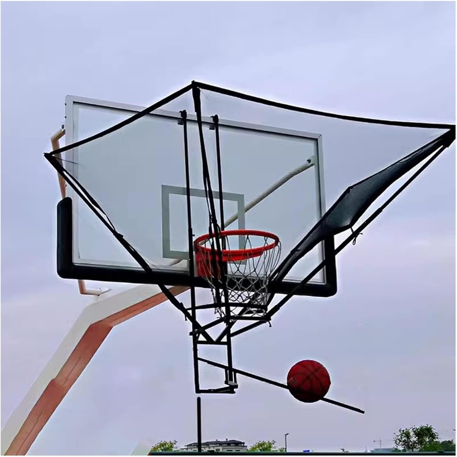 Hanging Basketball Return Net System, 180° Rotatable Shot Trainer Attachment for Indoor & Outdoor Hoops