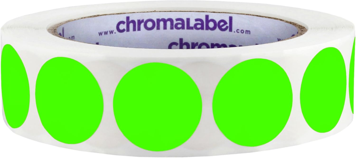 ChromaLabel 1 Inch Round Label Permanent Color Code Dot Stickers, 1000 Labels per Roll, Fluorescent Green : Office Products