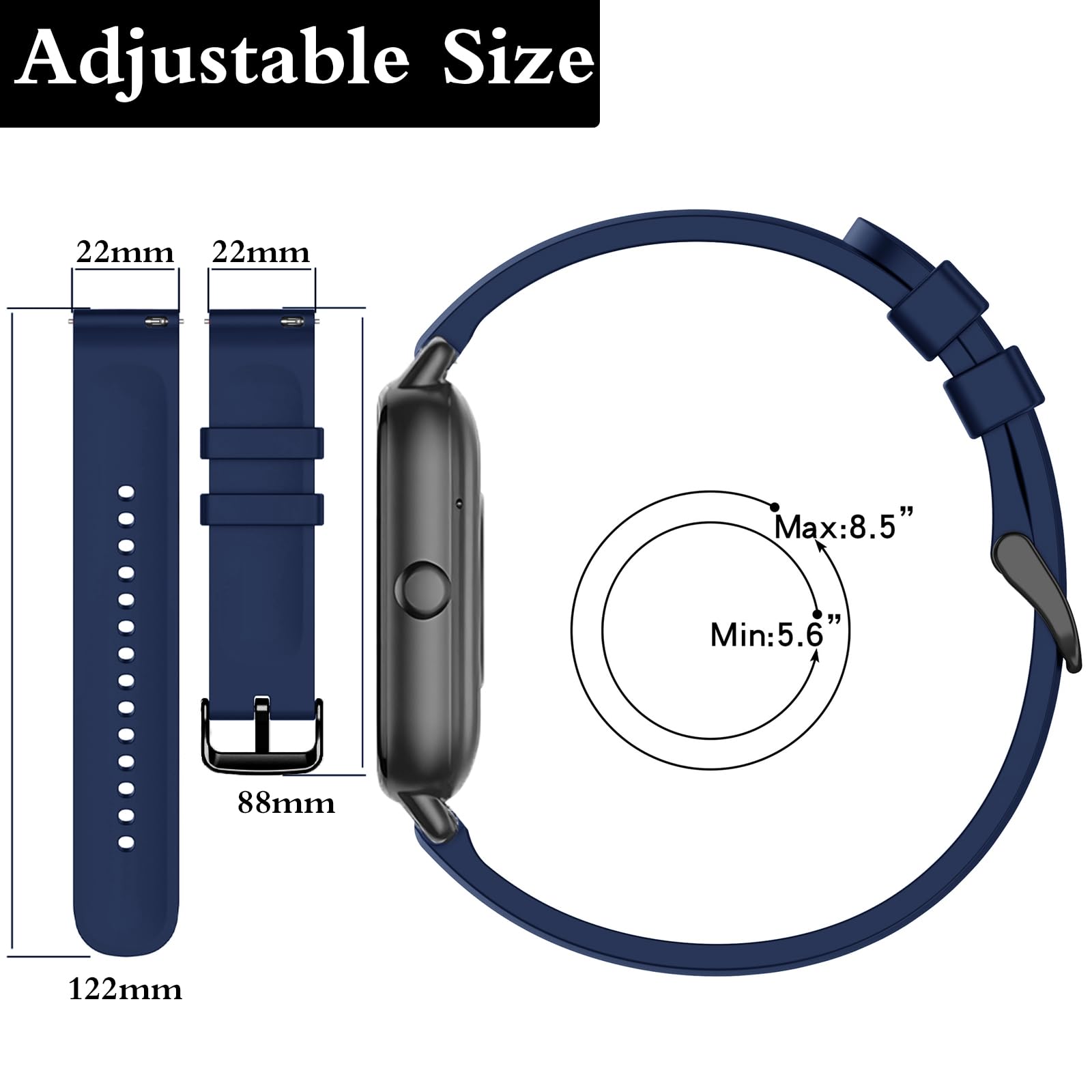 SUGARJAR Strap For Nerunsa P66D,22mm Silicone Band for Donerton T50S,T50H,Popglory P66,ENOMIR IDW19/LW51/LW11,TOOBUR IDW13/IDW16/IDW19/BW01,uaue T50S,Narcid P95/P66,TUYOMA LW36,WeurGhy Y6 - Image 4