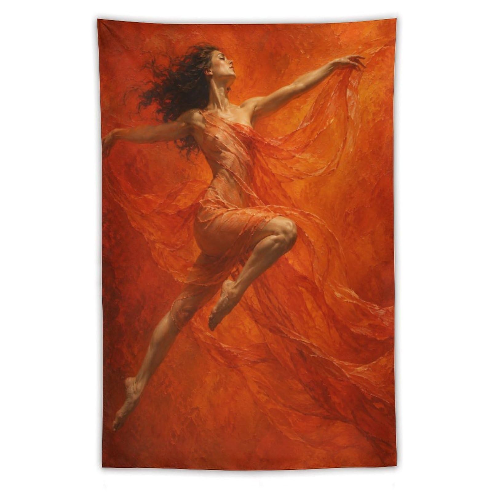 W7C8U2X3 Orange Ballerina Leap Wall Tapestry, Impressionist, Living Room