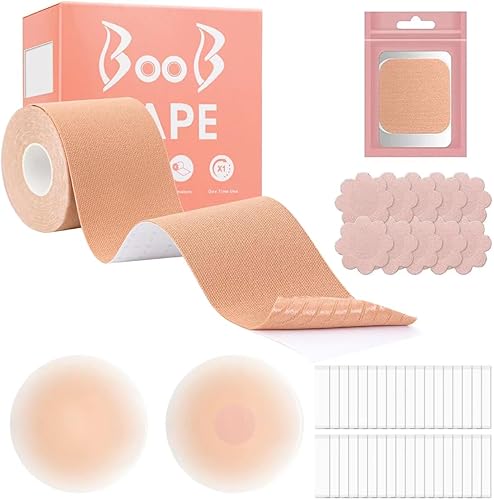 Boobtape, cinta transpirable de levantamiento de senos, cinta corporal, pétalos de pecho de satén, sujetador adhesivo reutilizable de silicona para
