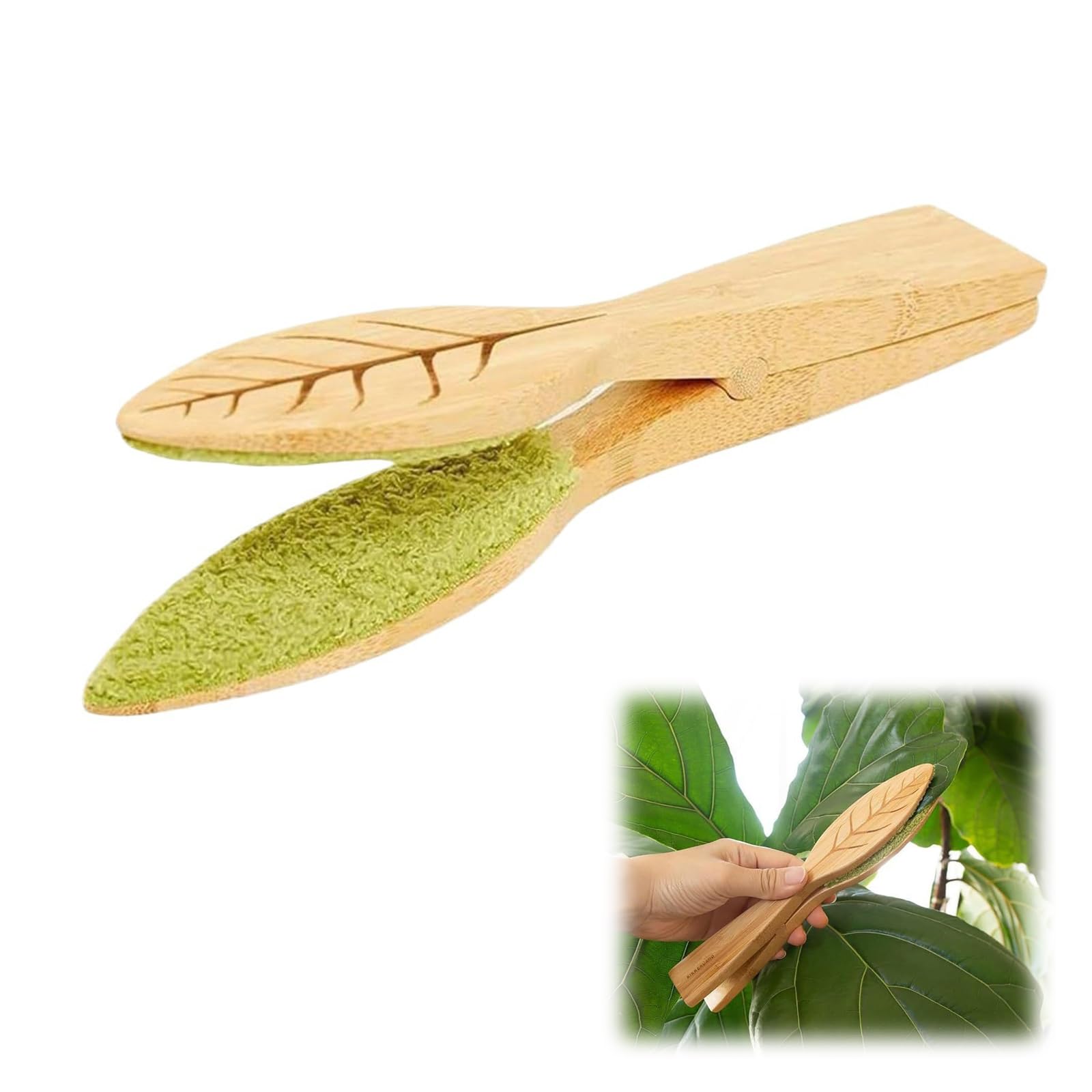 Wooden-Handle Leaf Cleaning Tongs, Double-Sided Microfibre Duster