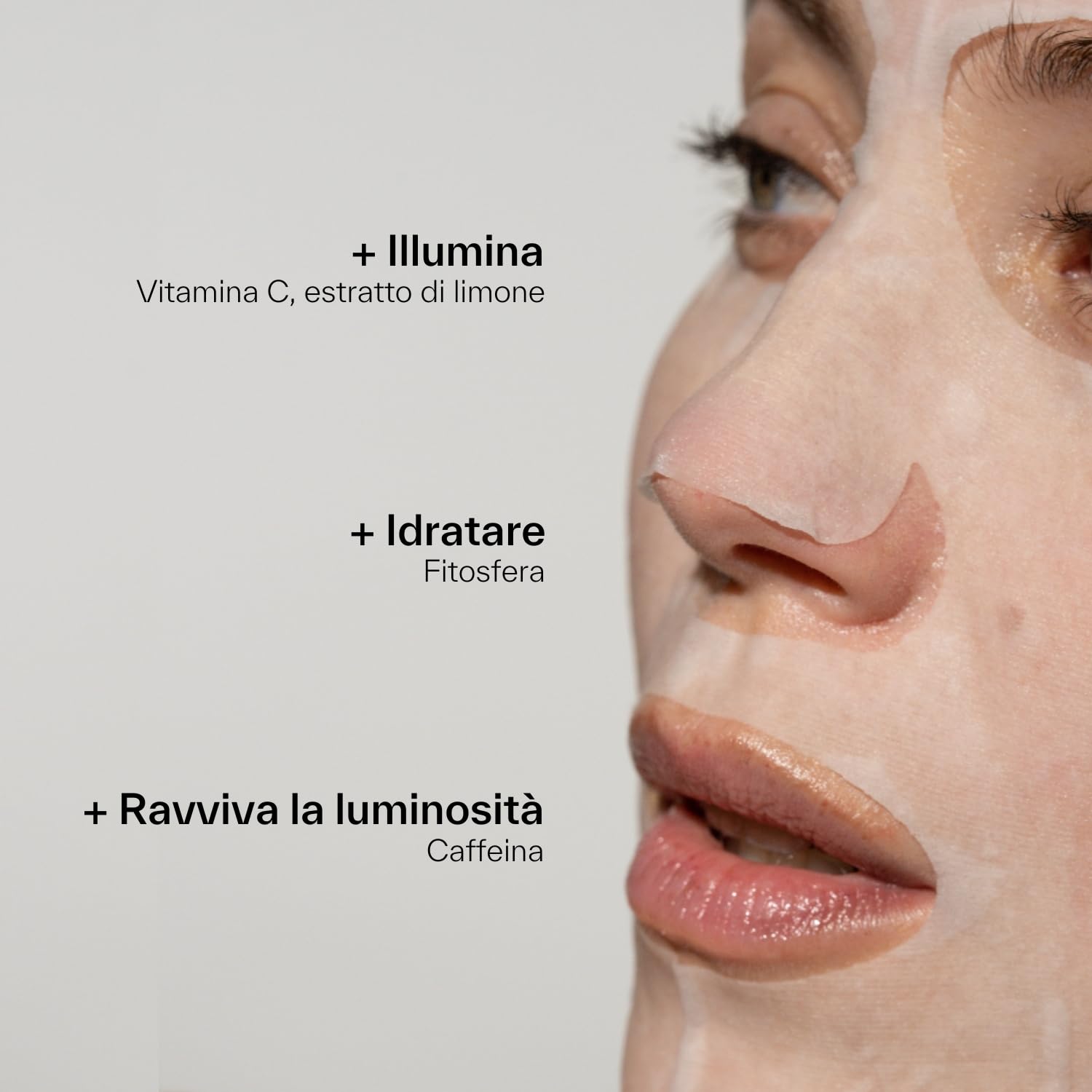 DAY+ | Maschera in Cotone Energizzante | Illumina l'incarnato, Risveglia e Ravviva la luminosità | Corregge l'iperpigmentazione | Caffeina, Phytosphérix, Vitamina C | 98% naturali | 6 maschere