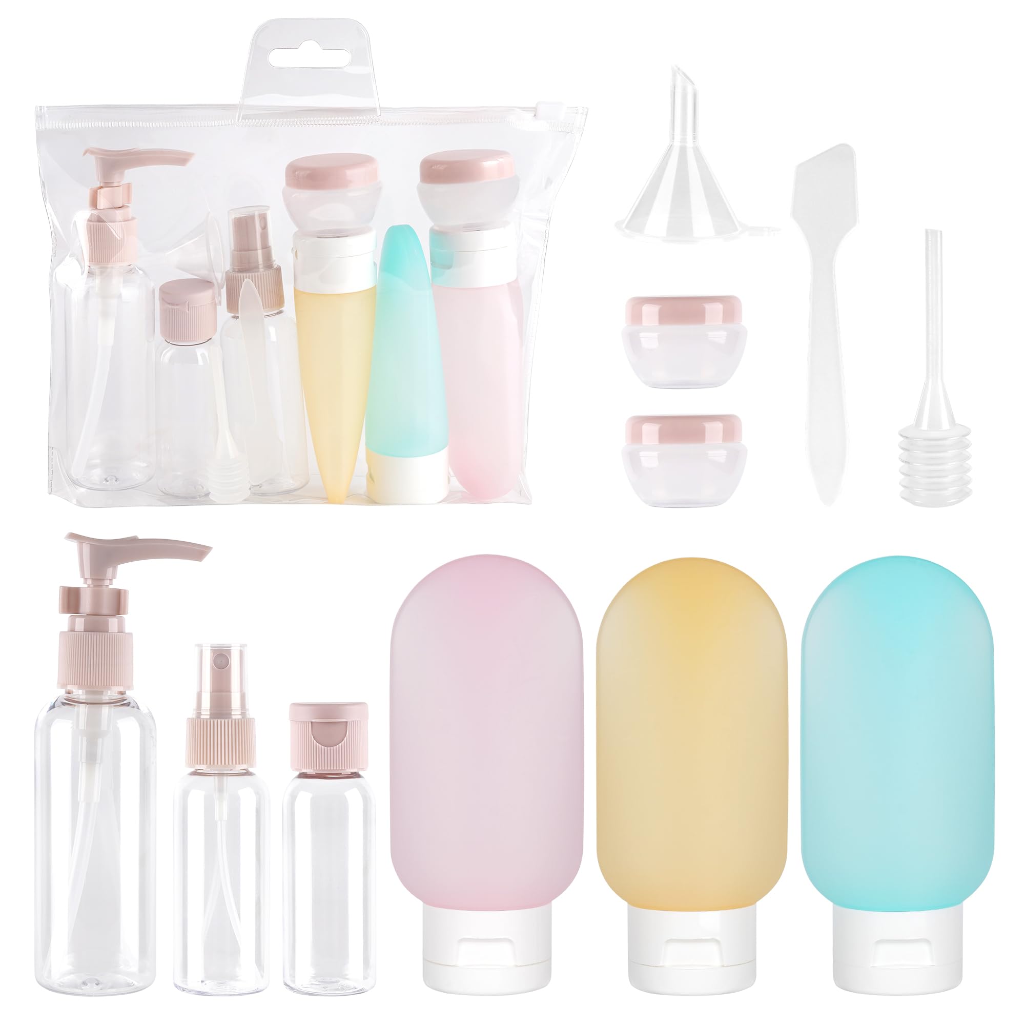 Set di 11 kit viaggio liquidi, contenitori da viaggio per liquidi, flaconi da viaggio 30/50/60/80 ML, piccole lattine di crema, flacone spray trasparente, erogatore di pompa shampoo, set regalo donna
