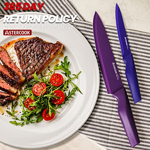 Astercook Knife Set, 12 Pcs Color-Coded Kitchen Knife Set, 6 Color Anti-Rust Coating Stainless Steel Kitchen Knives With 6 Blade Guards, Dishwasher Safe #TOP4