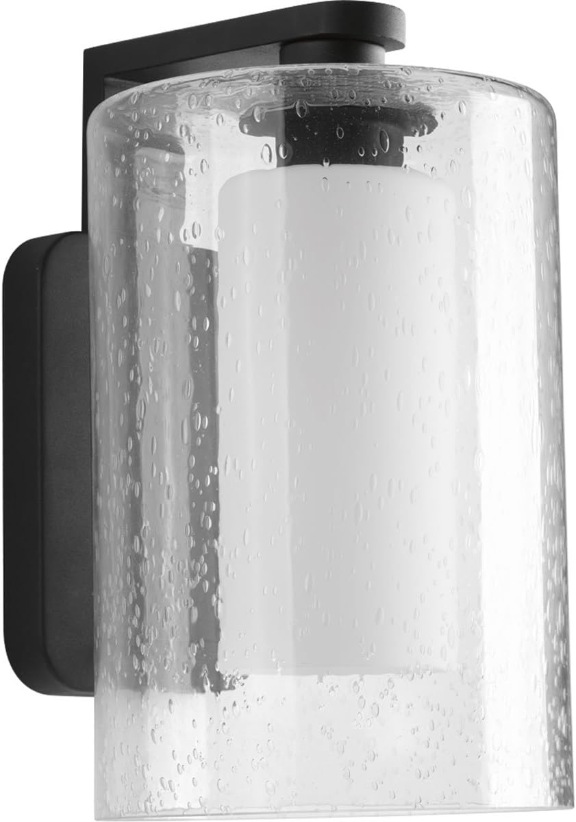 Progress Lighting Compel Collection 1-Light Clear Seeded Glass Modern Outdoor Medium Wall Lantern Light Textured Black